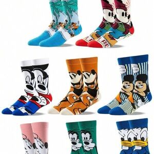 Disney Character Socks Set of 4 Assorted Multicolor Crew Socks Mickey Goofy New